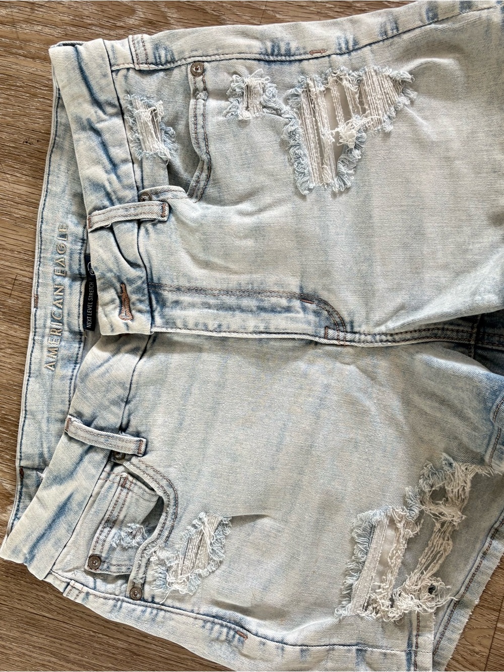 American Eagle Outfitters Light Blue Distressed Stretch Denim Shorts